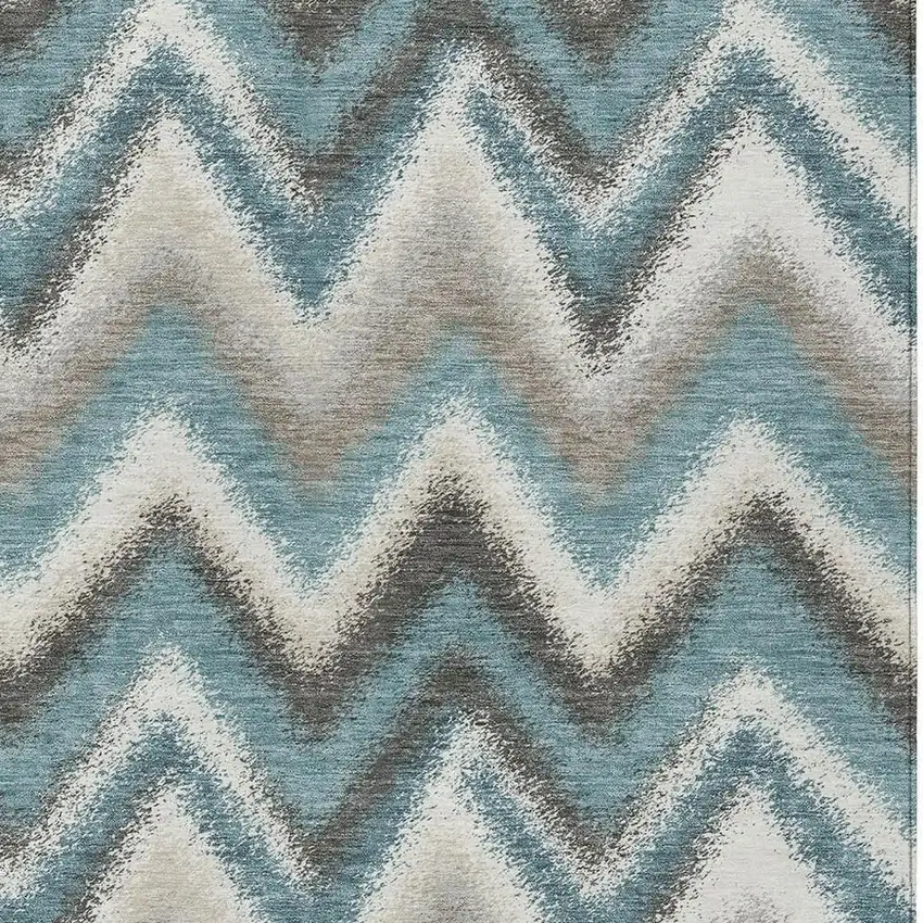 Teal Blue And Charcoal Geometric Washable Indoor Outdoor Area Rug Photo 2