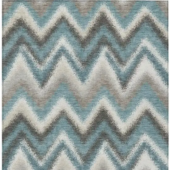 Teal Blue And Charcoal Geometric Washable Indoor Outdoor Area Rug Photo 3