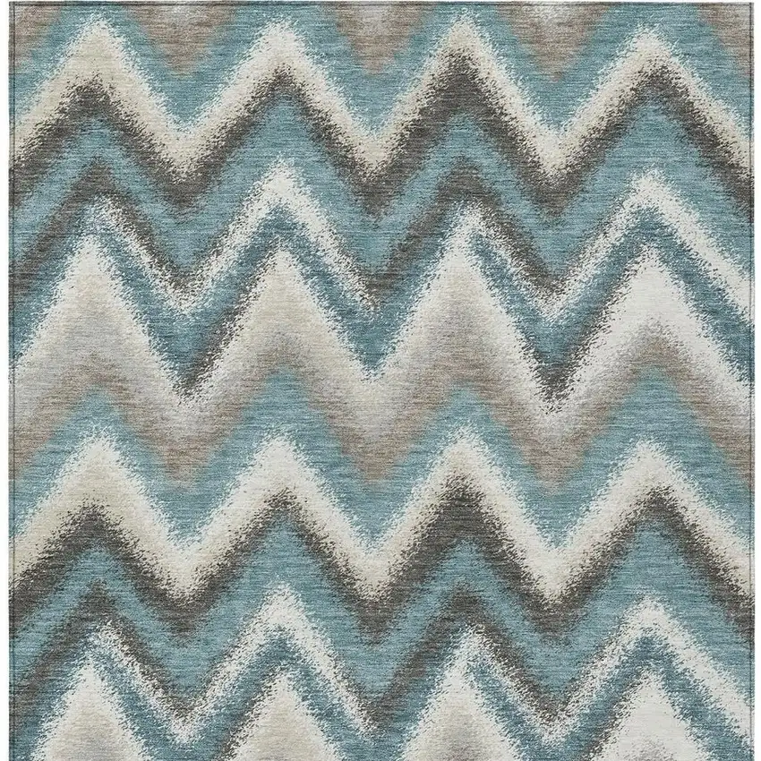 Teal Blue And Charcoal Geometric Washable Indoor Outdoor Area Rug Photo 3