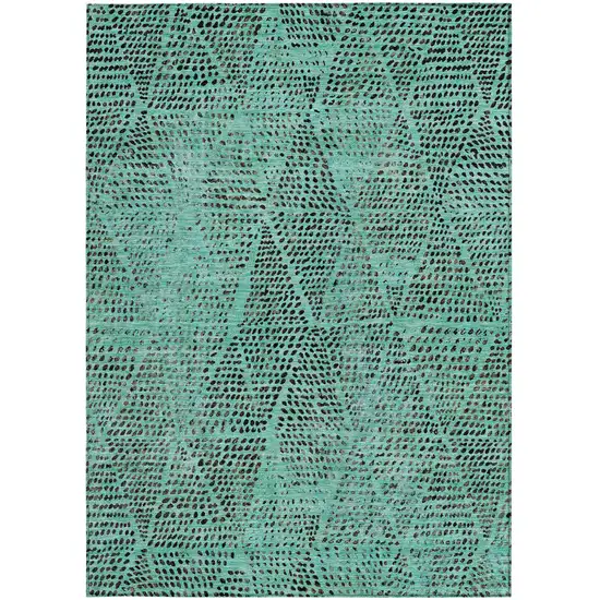 Teal Blue And Charcoal Geometric Washable Indoor Outdoor Area Rug Photo 6