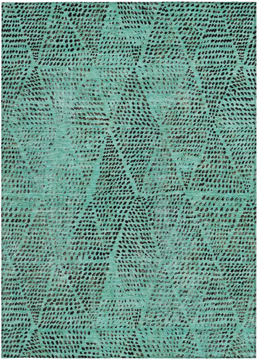 Teal Blue And Charcoal Geometric Washable Indoor Outdoor Area Rug Photo 6