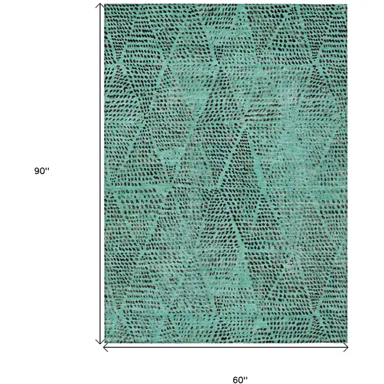 Teal Blue And Charcoal Geometric Washable Indoor Outdoor Area Rug Photo 3