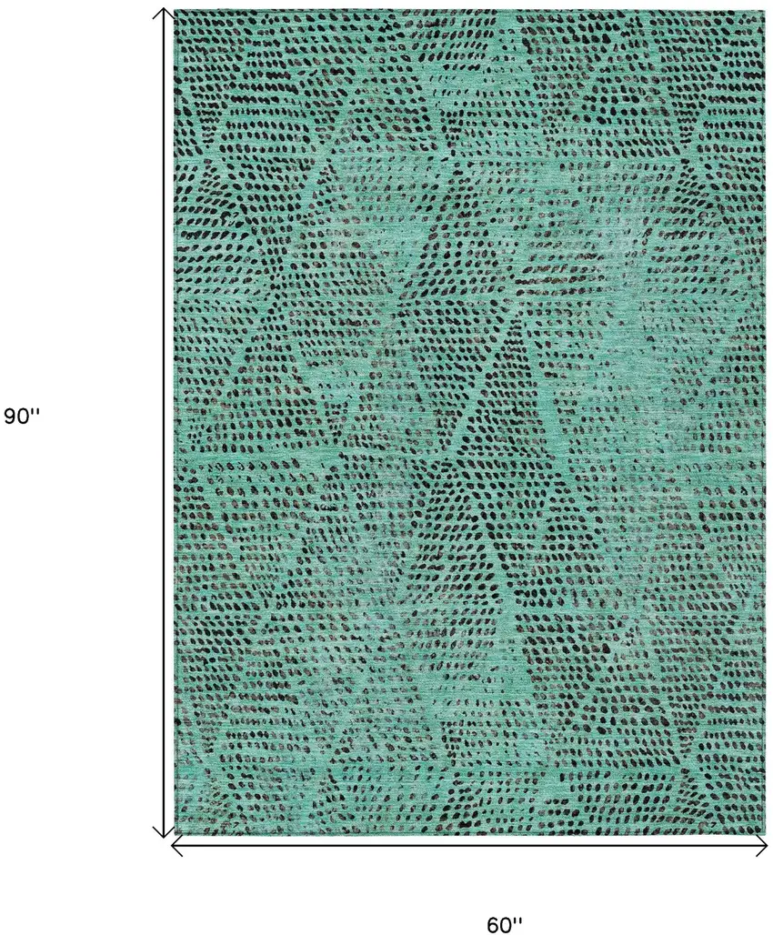 Teal Blue And Charcoal Geometric Washable Indoor Outdoor Area Rug Photo 3