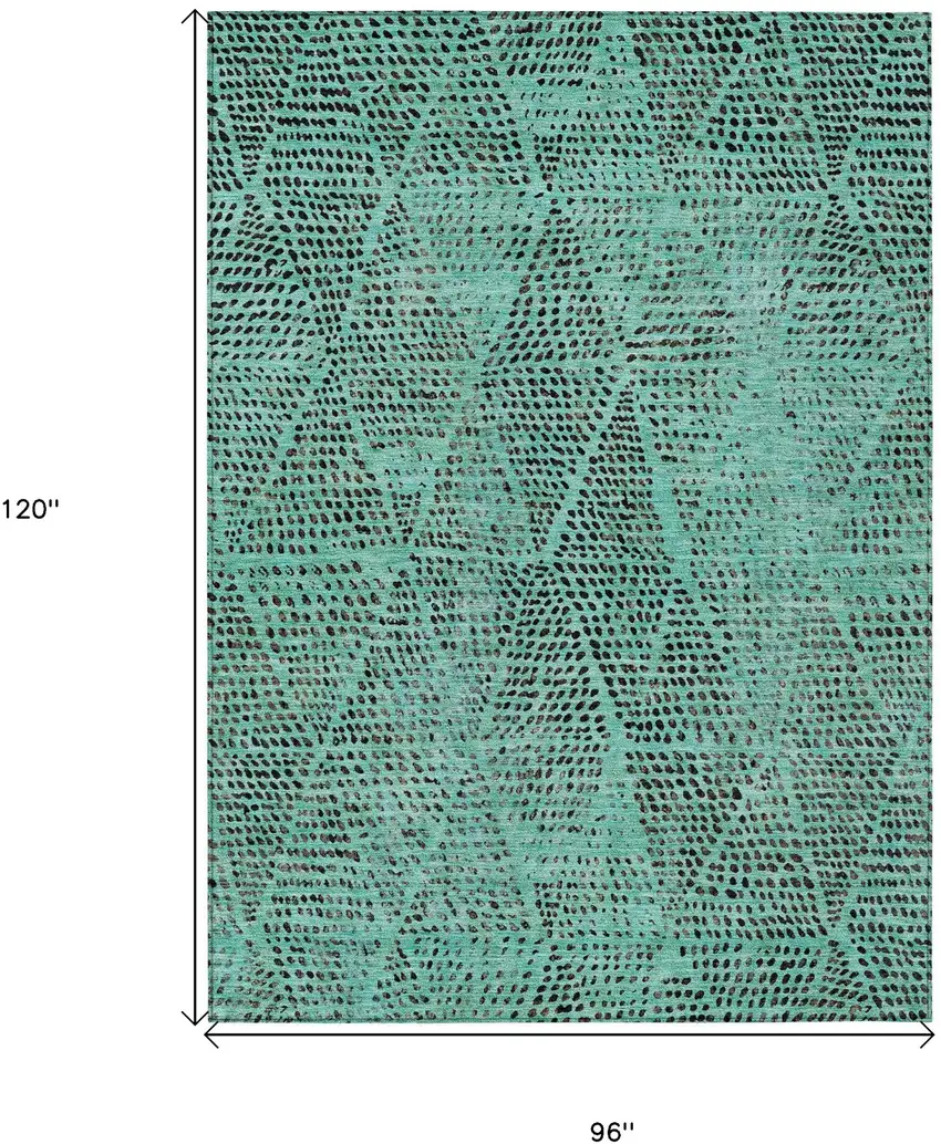 Teal Blue And Charcoal Geometric Washable Indoor Outdoor Area Rug Photo 3