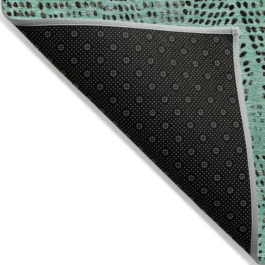Teal Blue And Charcoal Geometric Washable Indoor Outdoor Area Rug Photo 7