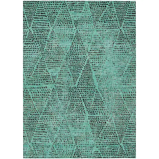 Teal Blue And Charcoal Geometric Washable Indoor Outdoor Area Rug Photo 2
