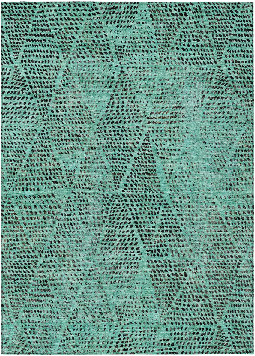Teal Blue And Charcoal Geometric Washable Indoor Outdoor Area Rug Photo 2