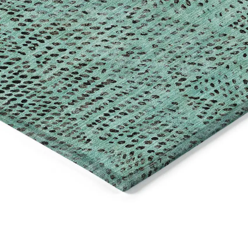 Teal Blue And Charcoal Geometric Washable Indoor Outdoor Area Rug Photo 4