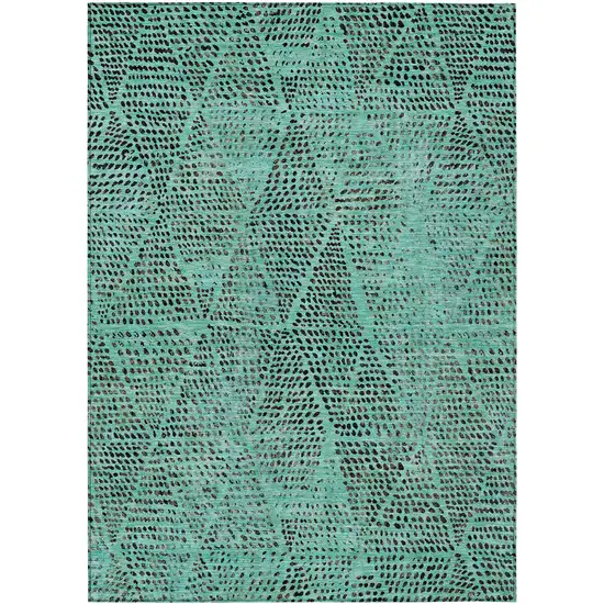 Teal Blue And Charcoal Geometric Washable Indoor Outdoor Area Rug Photo 2