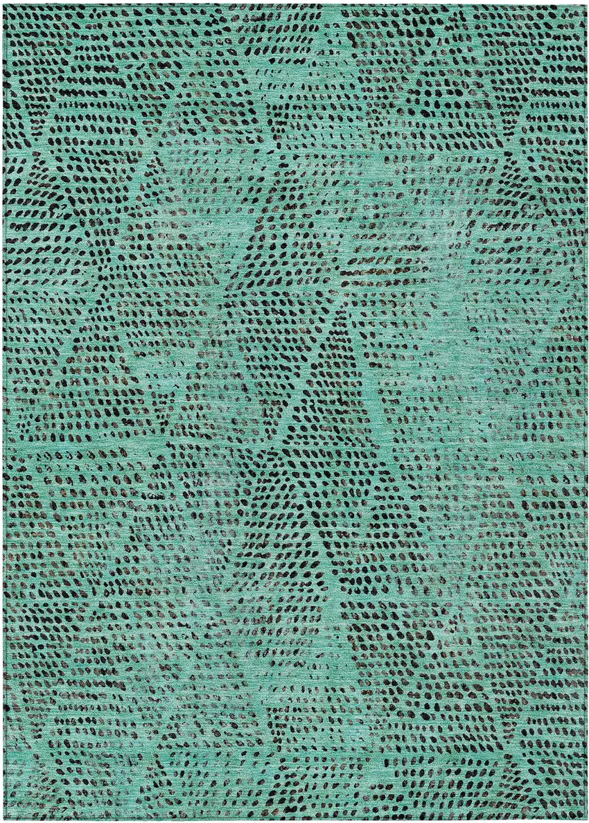 Teal Blue And Charcoal Geometric Washable Indoor Outdoor Area Rug Photo 2