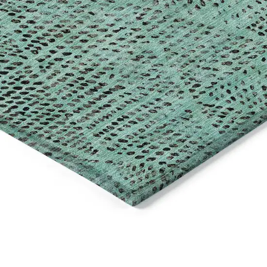 Teal Blue And Charcoal Geometric Washable Indoor Outdoor Area Rug Photo 5