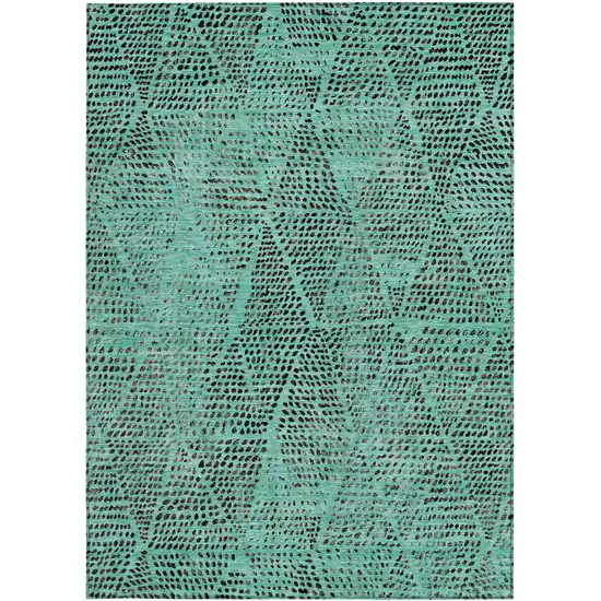 Teal Blue And Charcoal Geometric Washable Indoor Outdoor Area Rug Photo 6