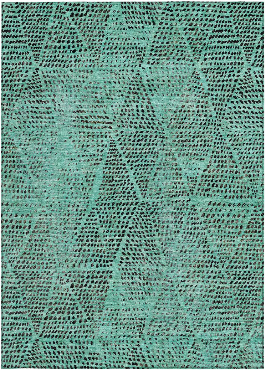 Teal Blue And Charcoal Geometric Washable Indoor Outdoor Area Rug Photo 6