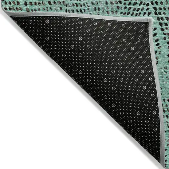Teal Blue And Charcoal Geometric Washable Indoor Outdoor Area Rug Photo 4