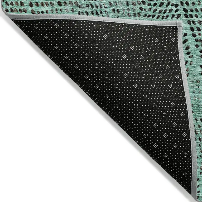 Teal Blue And Charcoal Geometric Washable Indoor Outdoor Area Rug Photo 4