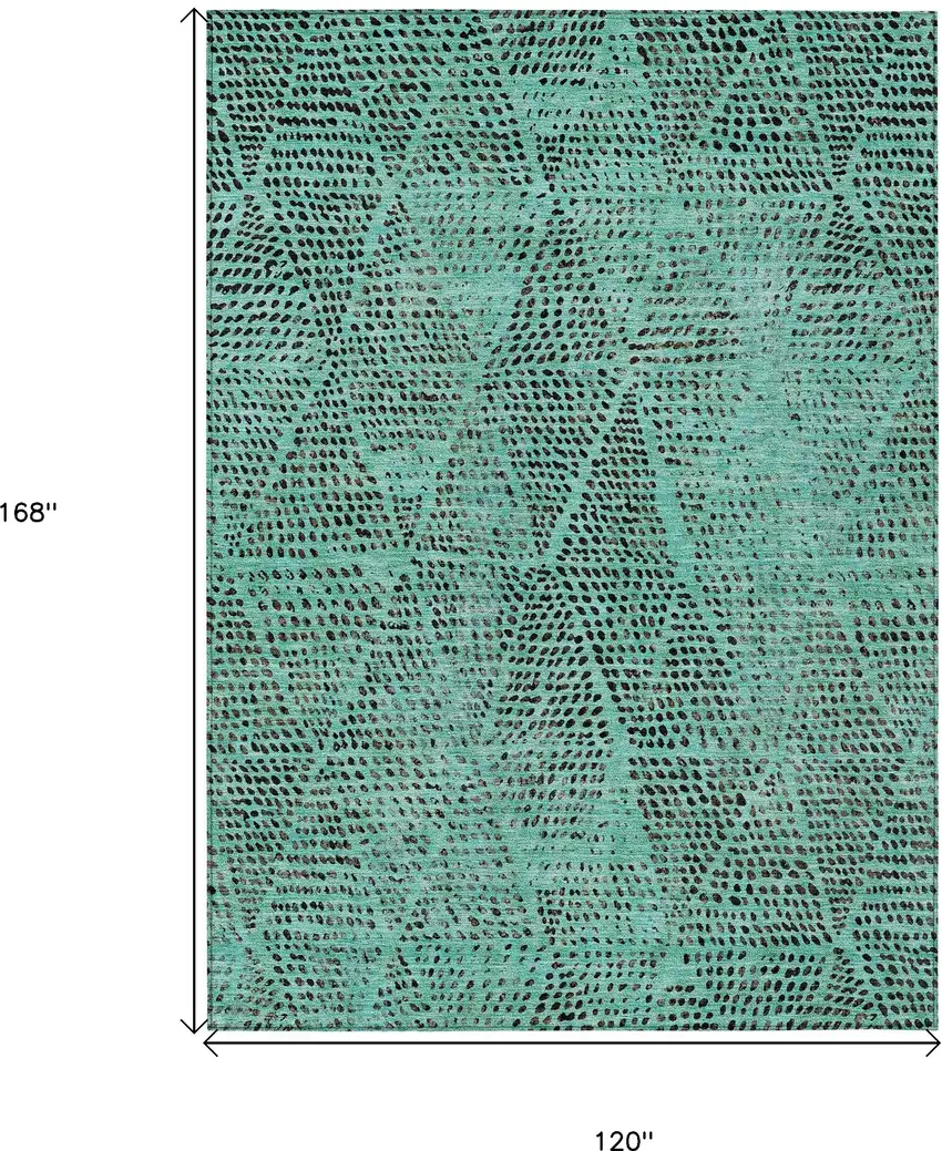 Teal Blue And Charcoal Geometric Washable Indoor Outdoor Area Rug Photo 3
