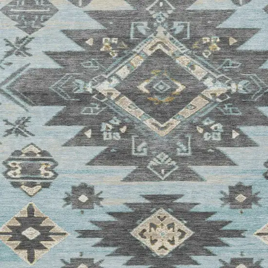 Teal Blue And Charcoal Tribal Washable Indoor Outdoor Area Rug Photo 4