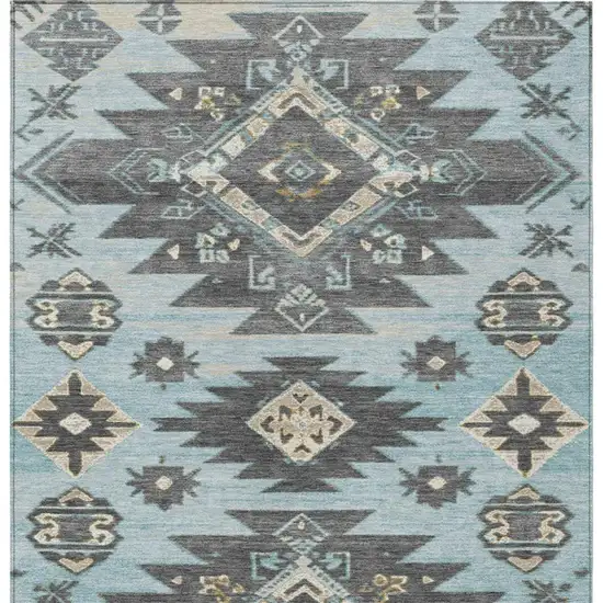 Teal Blue And Charcoal Tribal Washable Indoor Outdoor Area Rug Photo 4