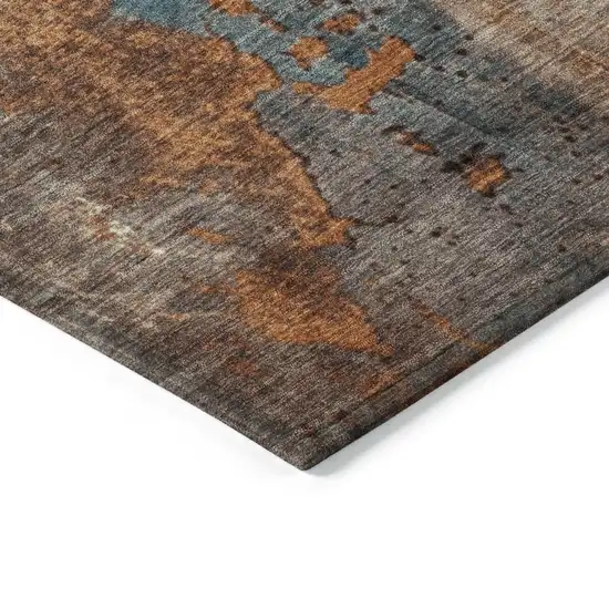 Teal Blue And Copper Abstract Washable Indoor Outdoor Area Rug Photo 9