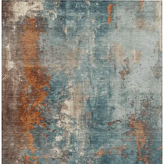 Teal Blue And Copper Abstract Washable Indoor Outdoor Area Rug Photo 8