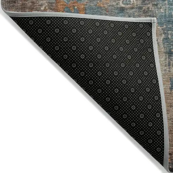 Teal Blue And Copper Abstract Washable Indoor Outdoor Area Rug Photo 7