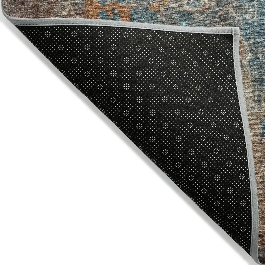 Teal Blue And Copper Abstract Washable Indoor Outdoor Area Rug Photo 7