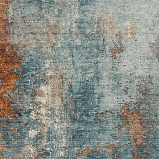 Teal Blue And Copper Abstract Washable Indoor Outdoor Area Rug Photo 6