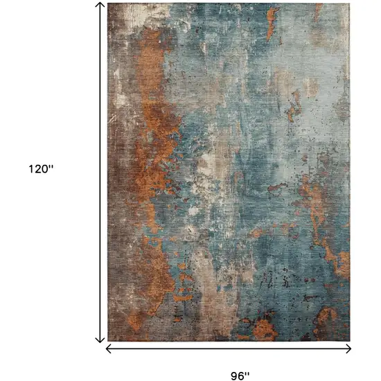 Teal Blue And Copper Abstract Washable Indoor Outdoor Area Rug Photo 8