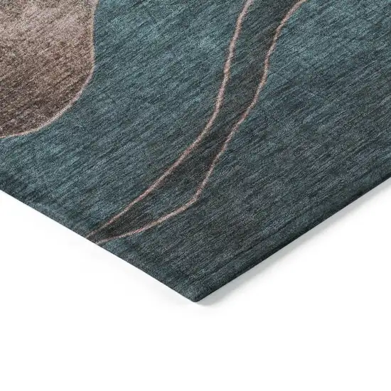 Teal Blue And Copper Abstract Washable Indoor Outdoor Area Rug Photo 9