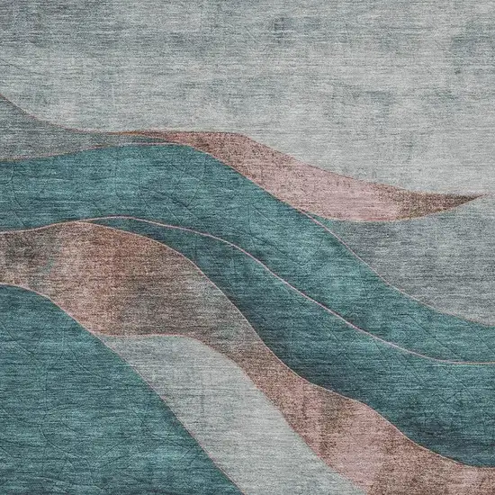 Teal Blue And Copper Abstract Washable Indoor Outdoor Area Rug Photo 3