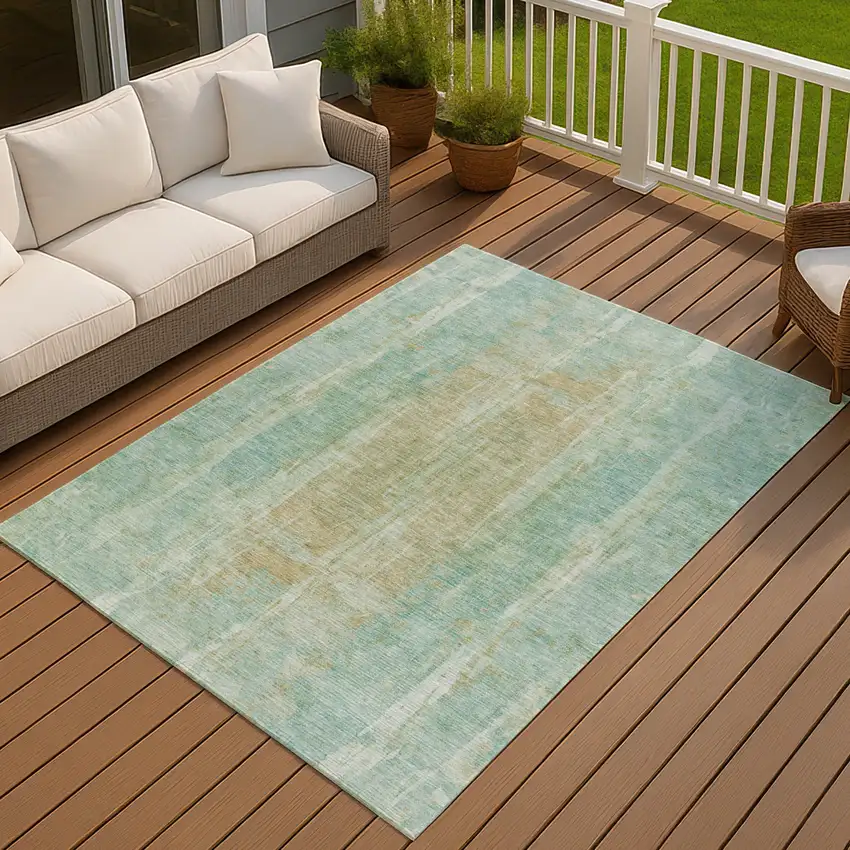 Teal Blue And Copper Abstract Washable Indoor Outdoor Area Rug Photo 7