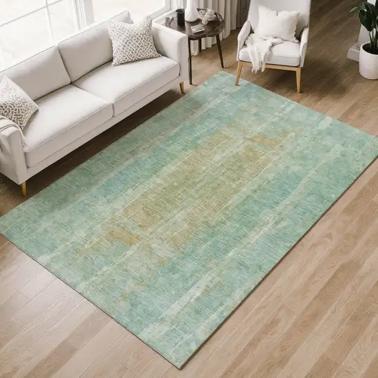 Teal Blue And Copper Abstract Washable Indoor Outdoor Area Rug Photo 8