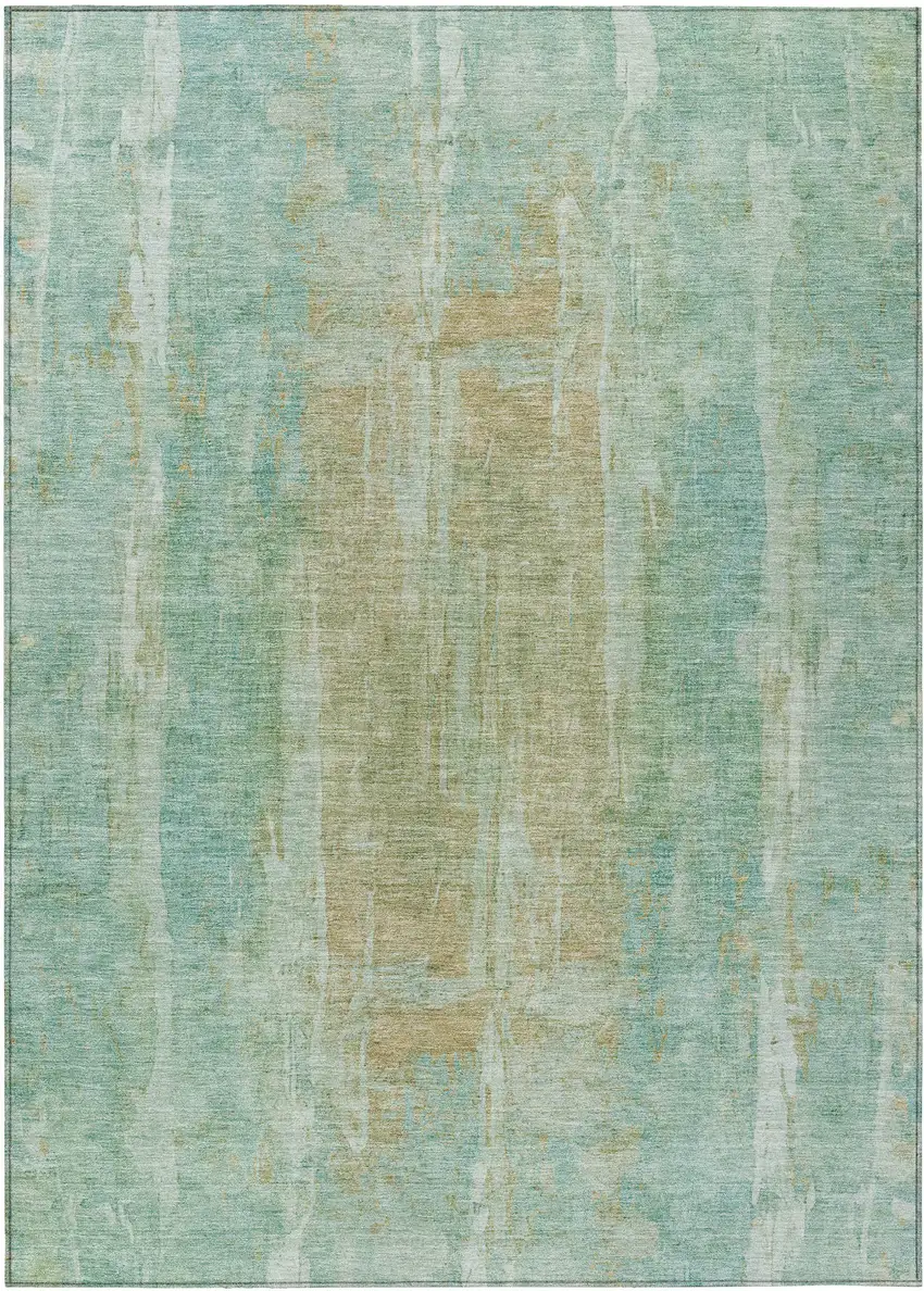 Teal Blue And Copper Abstract Washable Indoor Outdoor Area Rug Photo 2