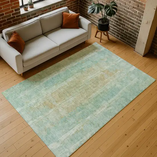 Teal Blue And Copper Abstract Washable Indoor Outdoor Area Rug Photo 9