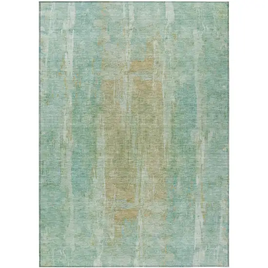 Teal Blue And Copper Abstract Washable Indoor Outdoor Area Rug Photo 2