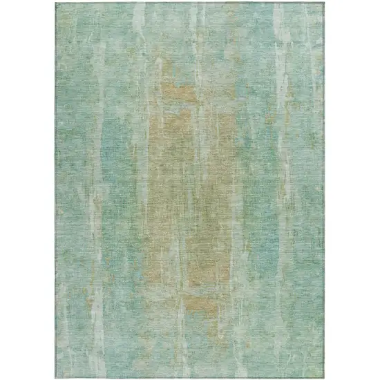 Teal Blue And Copper Abstract Washable Indoor Outdoor Area Rug Photo 4