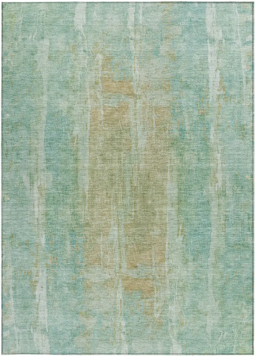 Teal Blue And Copper Abstract Washable Indoor Outdoor Area Rug Photo 4