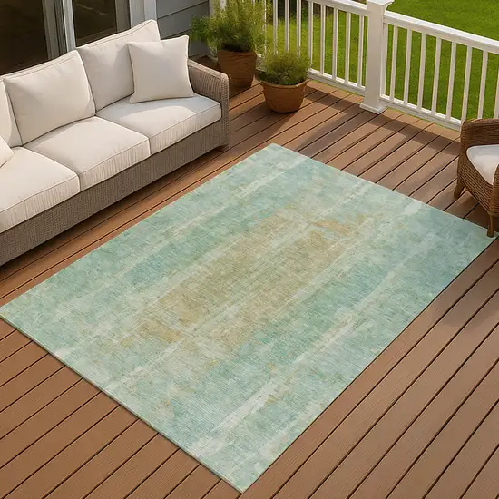 Teal Blue And Copper Abstract Washable Indoor Outdoor Area Rug Photo 8