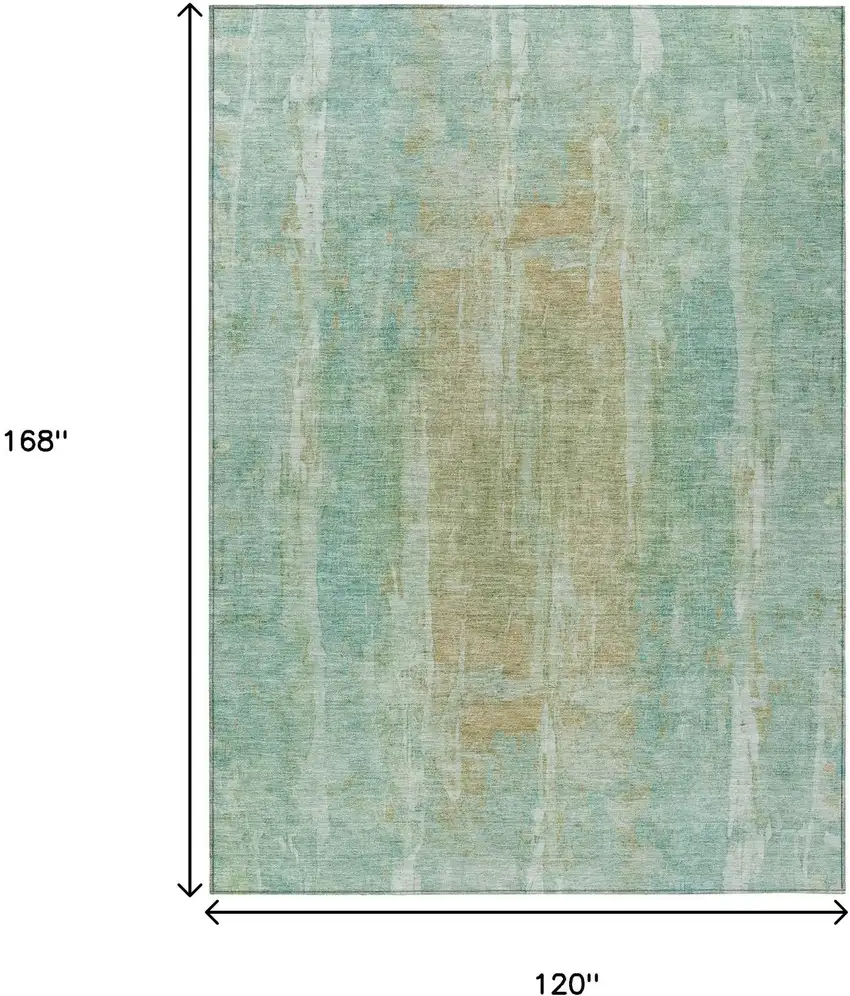Teal Blue And Copper Abstract Washable Indoor Outdoor Area Rug Photo 3