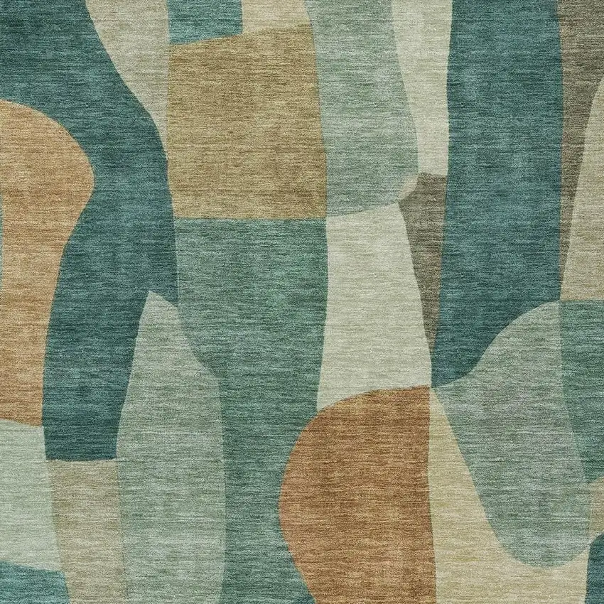 Teal Blue And Copper Abstract Washable Indoor Outdoor Area Rug Photo 2