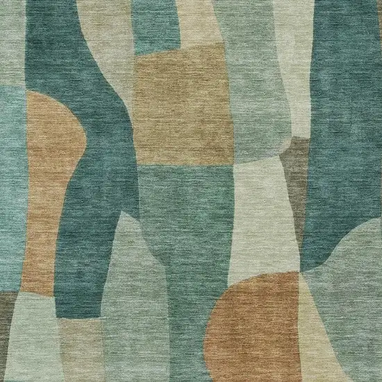 Teal Blue And Copper Abstract Washable Indoor Outdoor Area Rug Photo 2