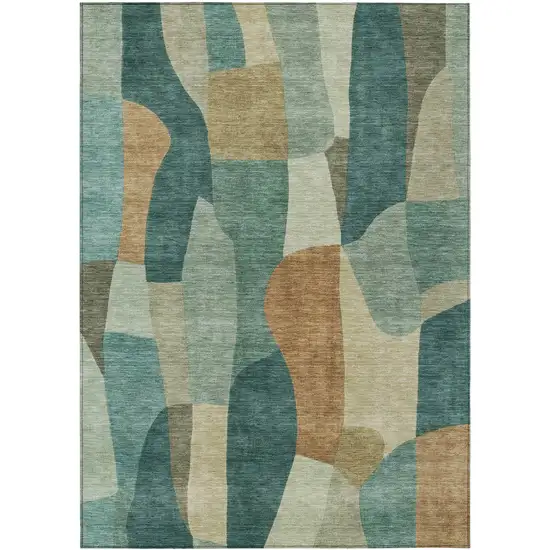 Teal Blue And Copper Abstract Washable Indoor Outdoor Area Rug Photo 1
