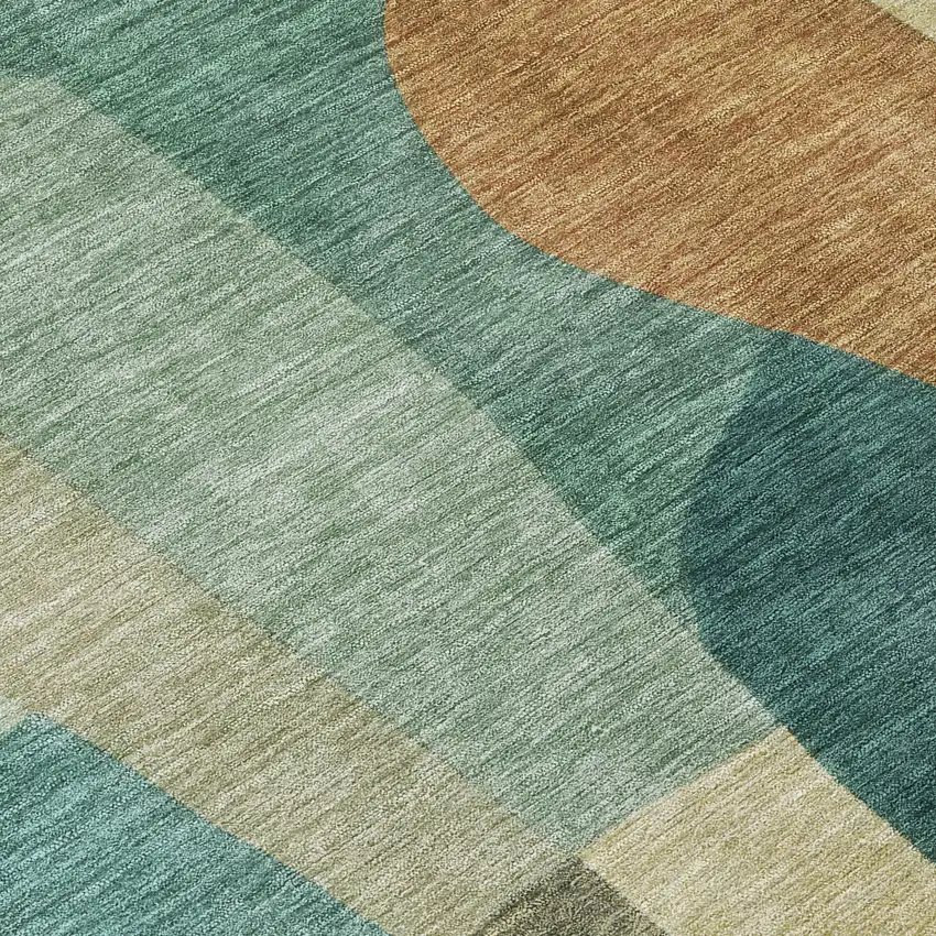 Teal Blue And Copper Abstract Washable Indoor Outdoor Area Rug Photo 6