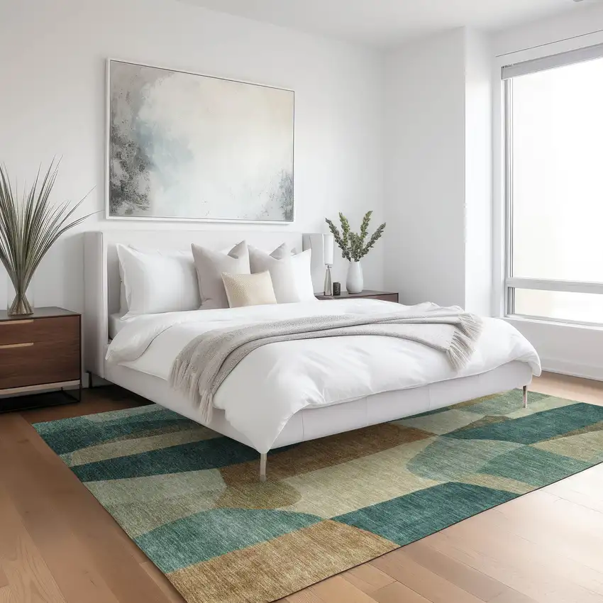 Teal Blue And Copper Abstract Washable Indoor Outdoor Area Rug Photo 6