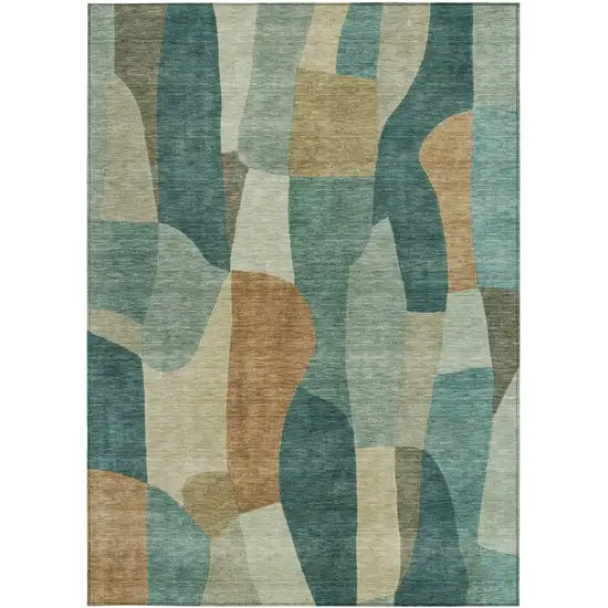 Teal Blue And Copper Abstract Washable Indoor Outdoor Area Rug Photo 3