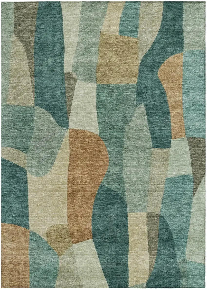 Teal Blue And Copper Abstract Washable Indoor Outdoor Area Rug Photo 3