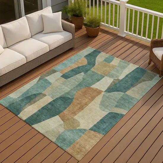 Teal Blue And Copper Abstract Washable Indoor Outdoor Area Rug Photo 4