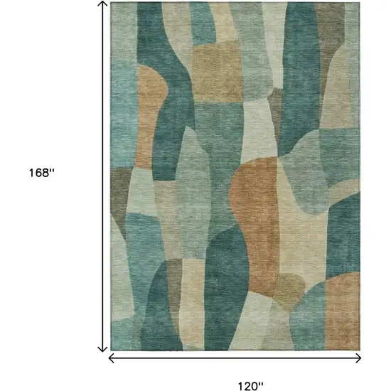 Teal Blue And Copper Abstract Washable Indoor Outdoor Area Rug Photo 7