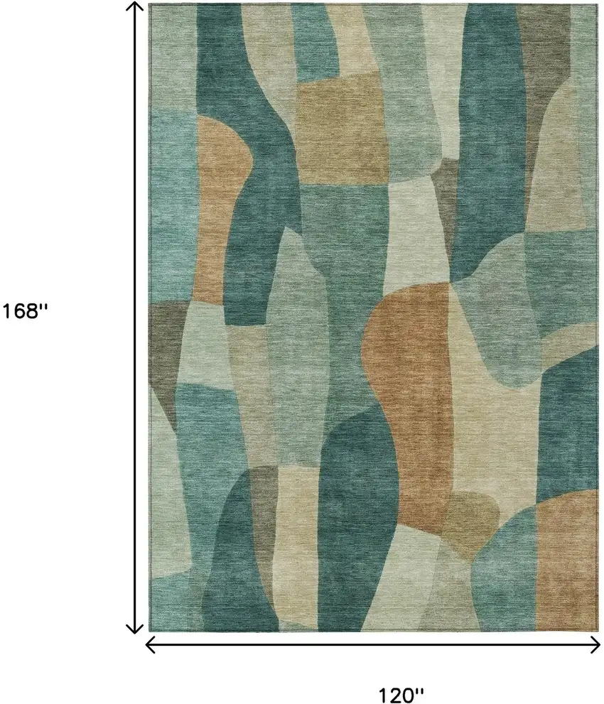 Teal Blue And Copper Abstract Washable Indoor Outdoor Area Rug Photo 7