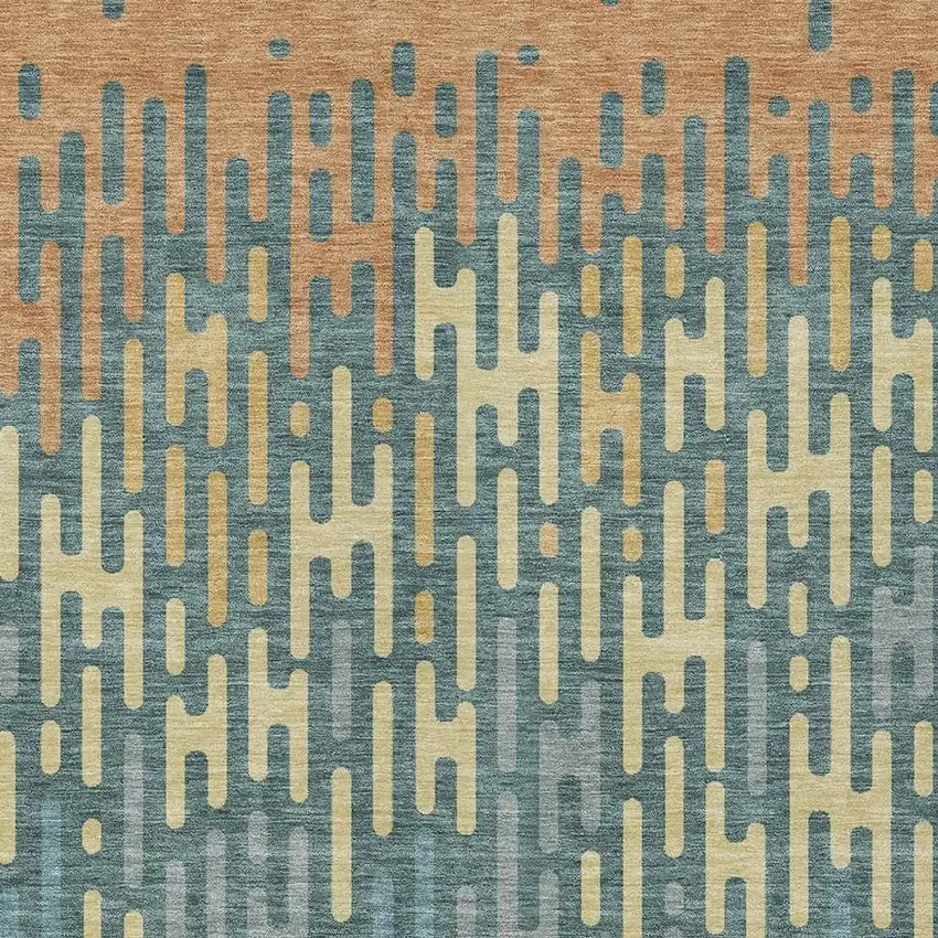 Teal Blue And Copper Abstract Washable Indoor Outdoor Area Rug Photo 3